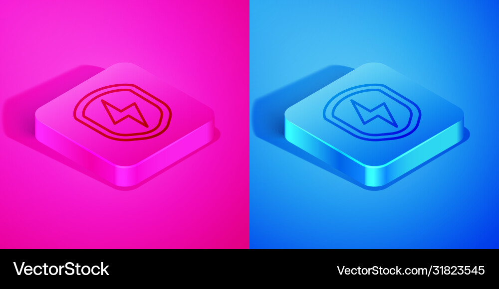 Isometric line secure shield with lightning icon Isometric line secure shield with lightning icon Vector Image