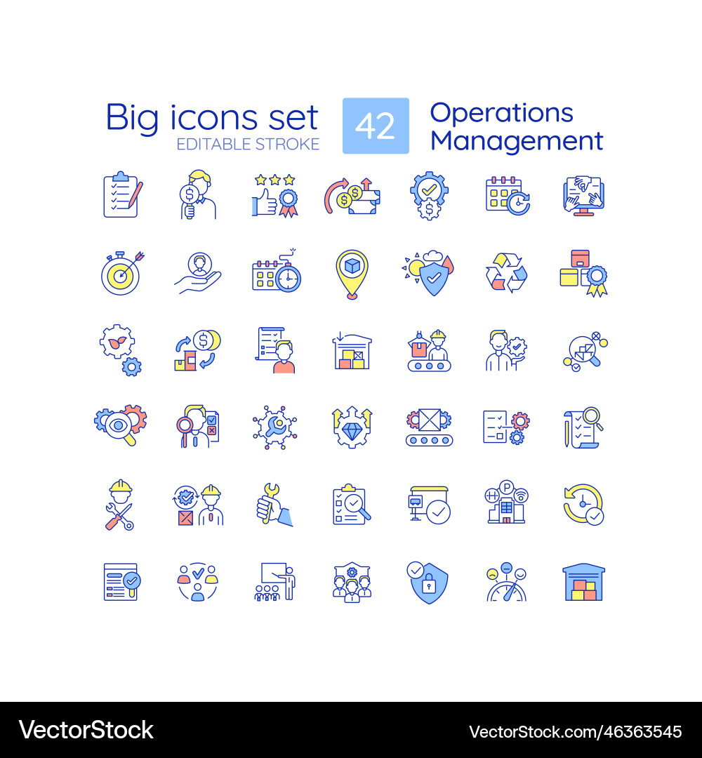 Operation management rgb color icons set Operation management rgb color icons set vector image