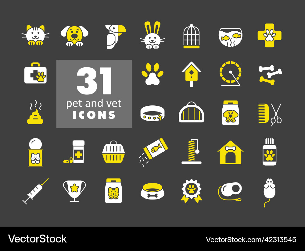 Pet and vet icon set Pet and vet icon set vector image