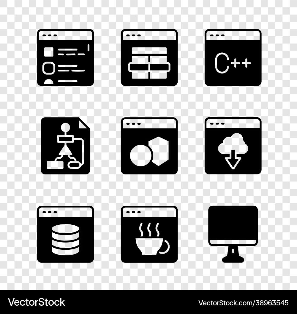Set browser files mysql code software server vector image