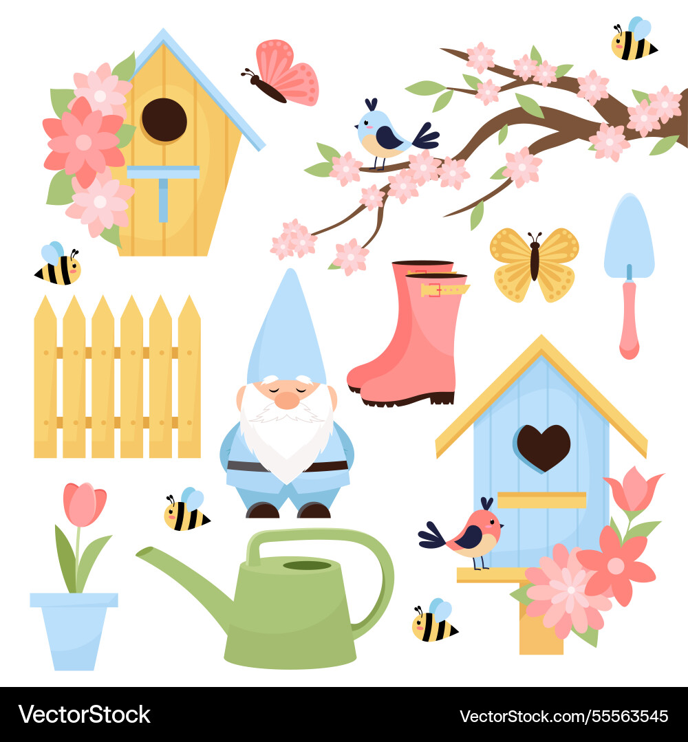 Set elements on theme spring items Vector Image