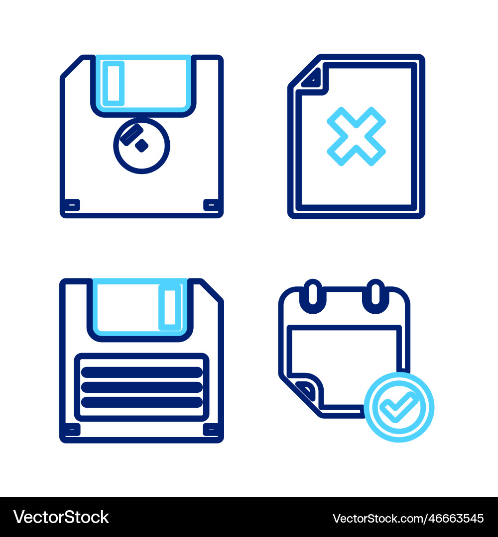 Set line calendar with check mark floppy disk Set line calendar with check mark floppy disk Vector Image