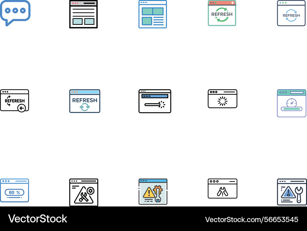 Set of webpage icons refresh operations error Set of webpage icons refresh operations error Vector Image