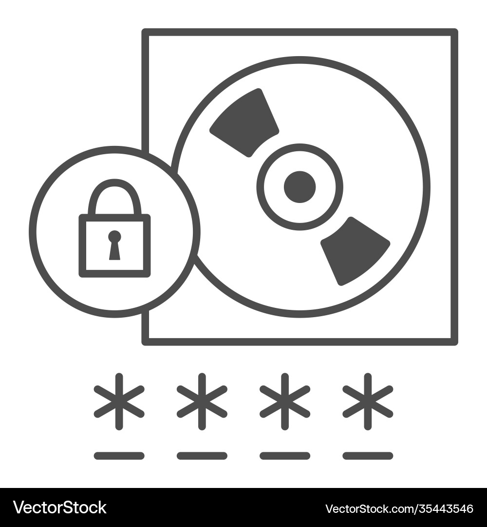 Cd with password protected data thin line icon Cd with password protected data thin line icon vector image