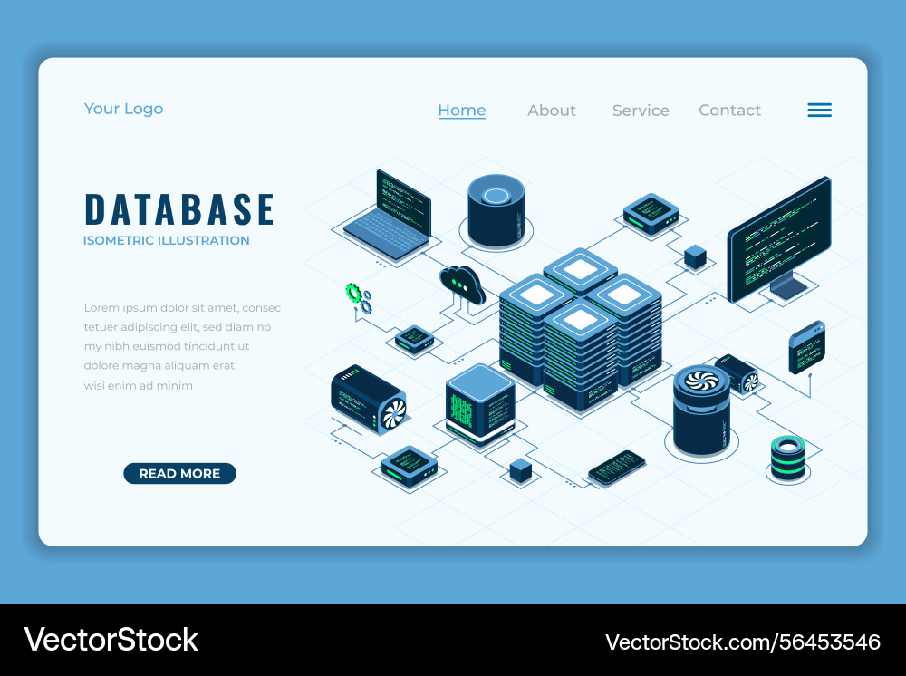 Database isometric landing page internet Database isometric landing page internet vector image