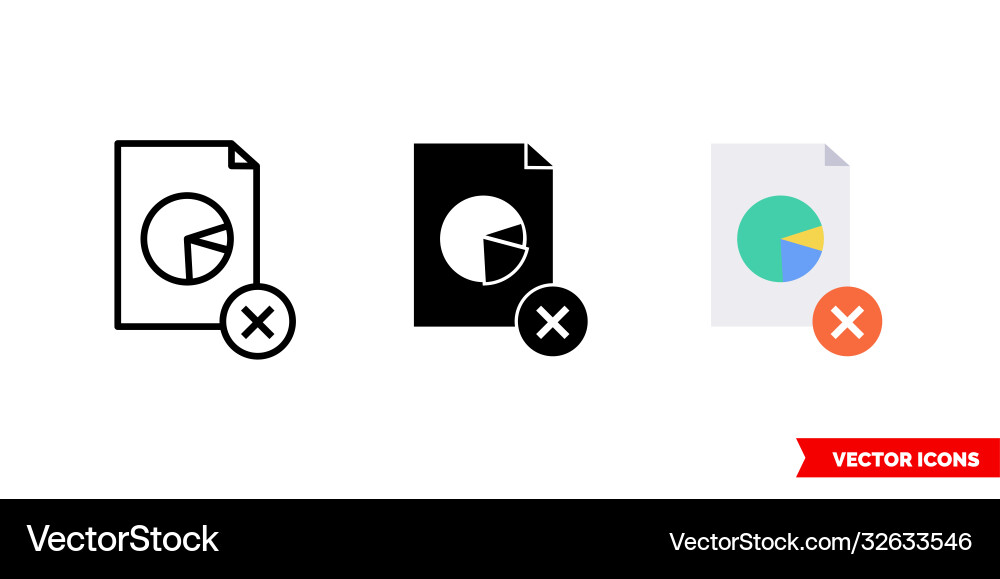 Delete pie chart report icon 3 types isolated Vector Image