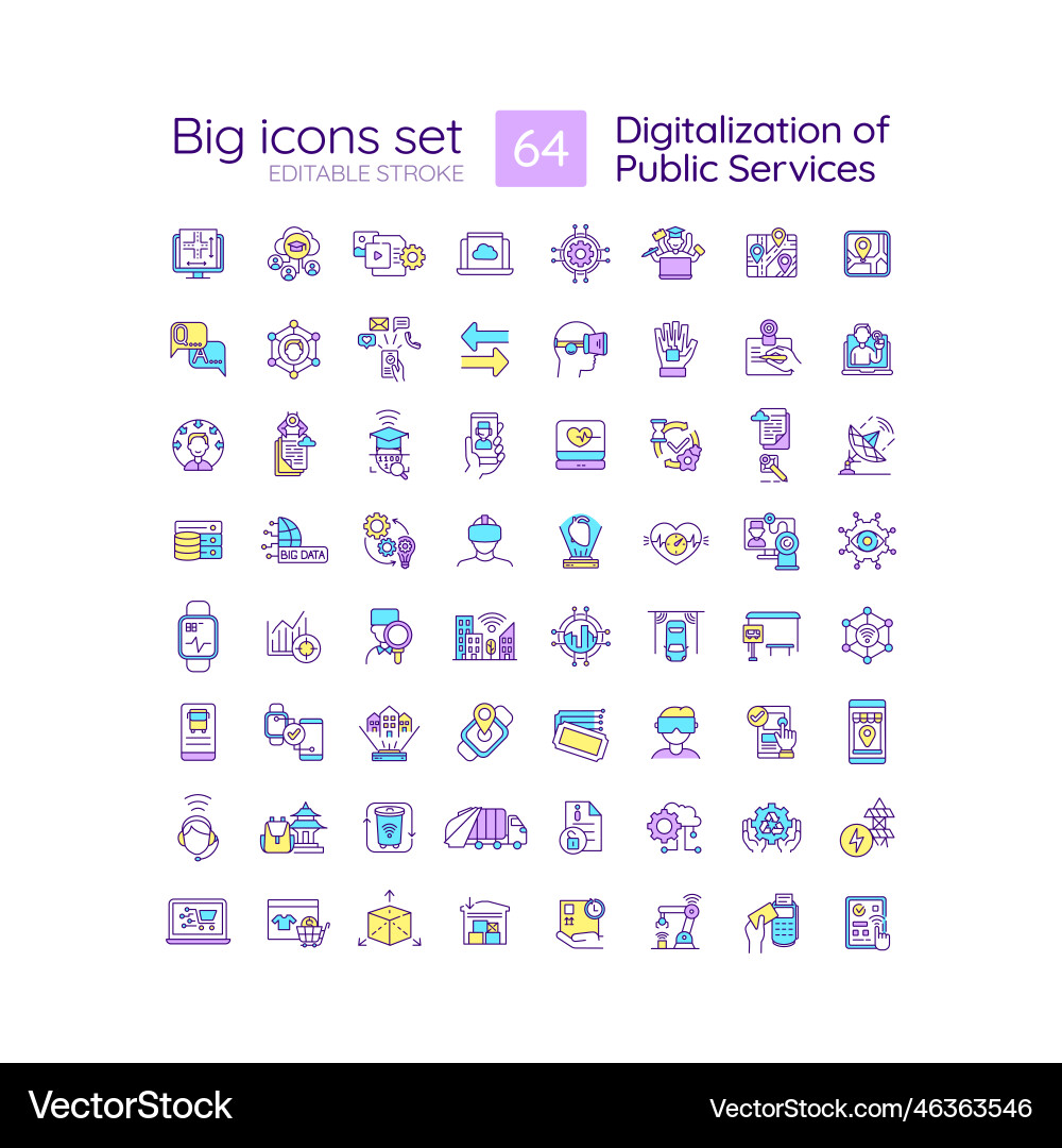 Digitalization of public services rgb color icons vector image