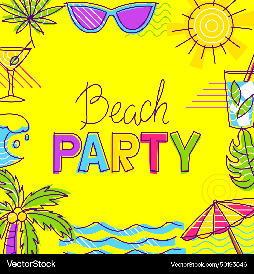 Frame with summer items stylized beach objects Frame with summer items stylized beach objects vector image