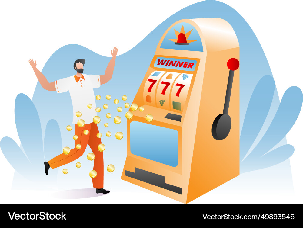 Gambler male character happy victory slot machine Gambler male character happy victory slot machine vector image