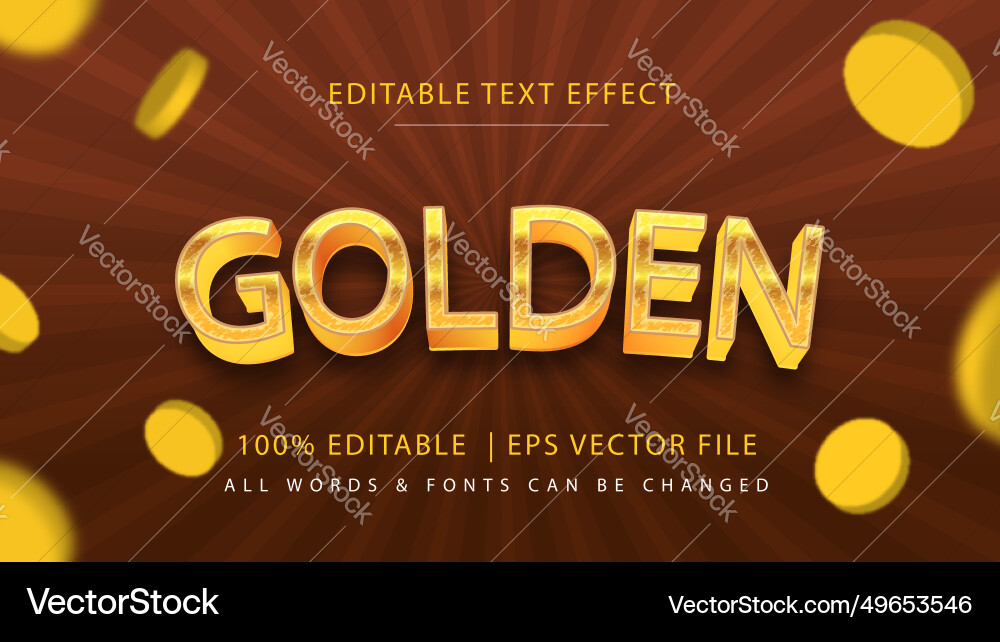 Golden bar coin 3d text style effect editable Golden bar coin 3d text style effect editable vector image