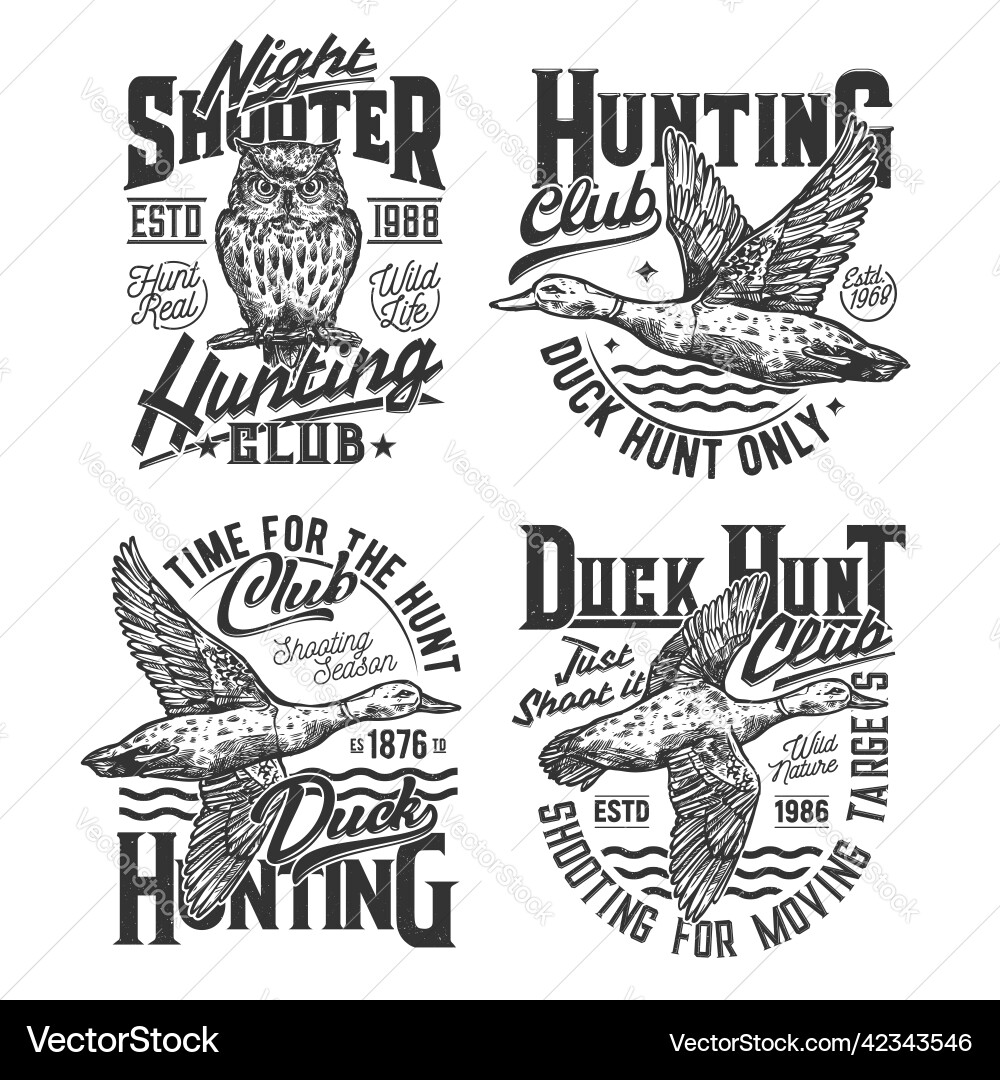 Hunting adventure shirt prints hunter club labels vector image