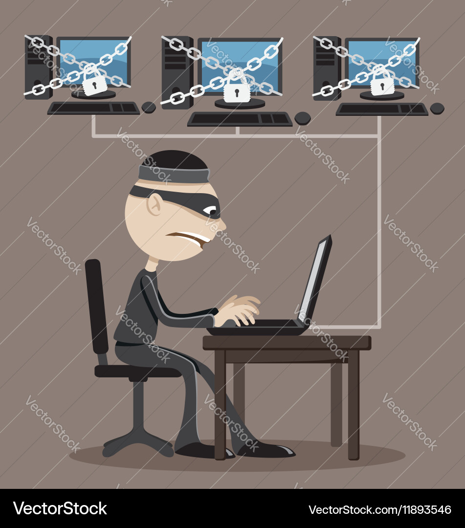 Masked Hacker at Computer vector image
