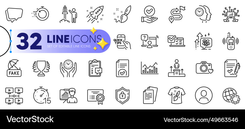 Outline set of headshot checklist and globe line Outline set of headshot checklist and globe line Vector Image