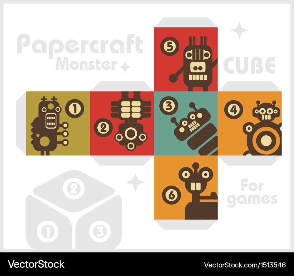 Paper cube with monsters for table games Vector Image
