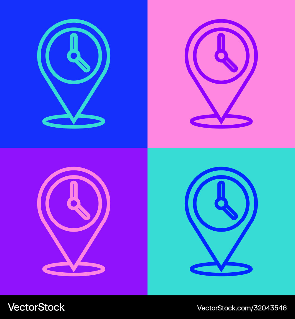 Pop art line location with clock icon isolated Pop art line location with clock icon isolated Vector Image