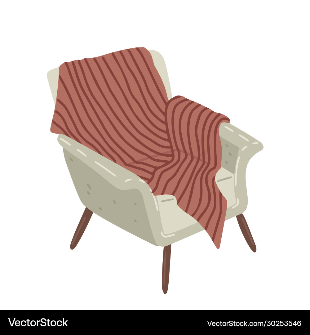Soft wooden armchair with blanket isolated Soft wooden armchair with blanket isolated Vector Image