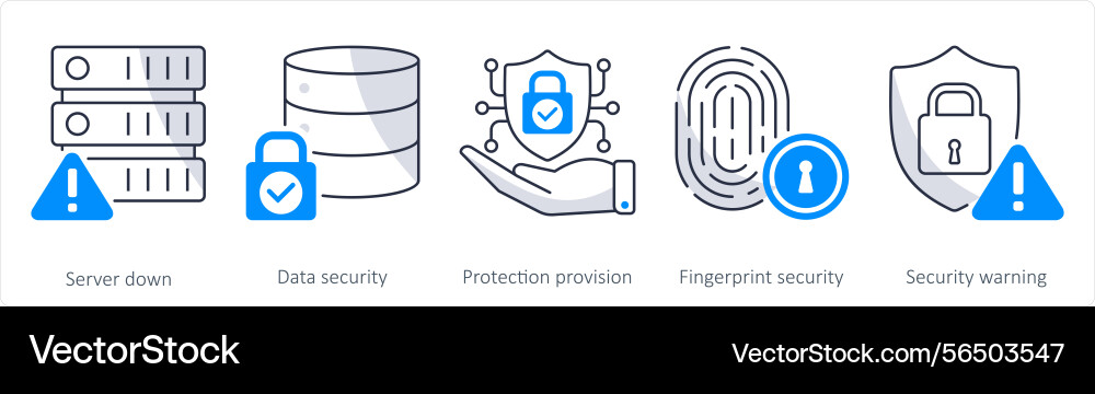 A set of 5 security icons as server down data vector image
