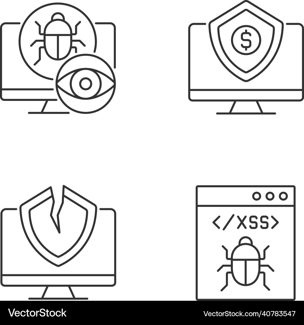 Computer vulnerability exploitation linear icons Computer vulnerability exploitation linear icons vector image