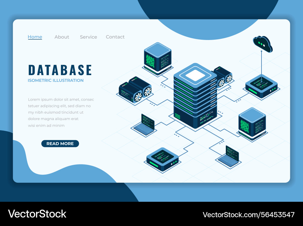 Database isometric landing page internet Database isometric landing page internet vector image