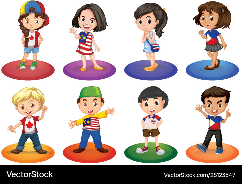 Many kids from different places Many kids from different places vector image
