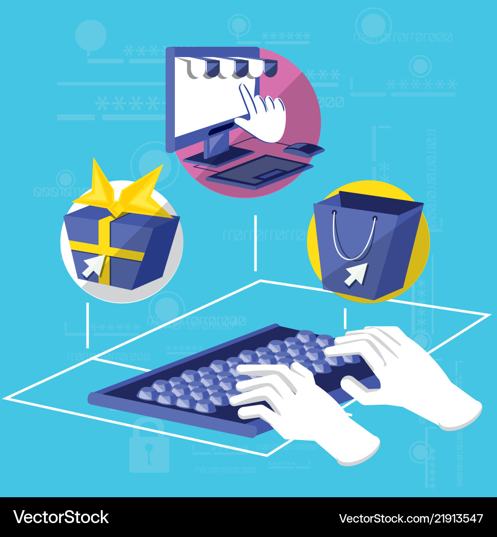 On line shopping with hands using keyboard vector image