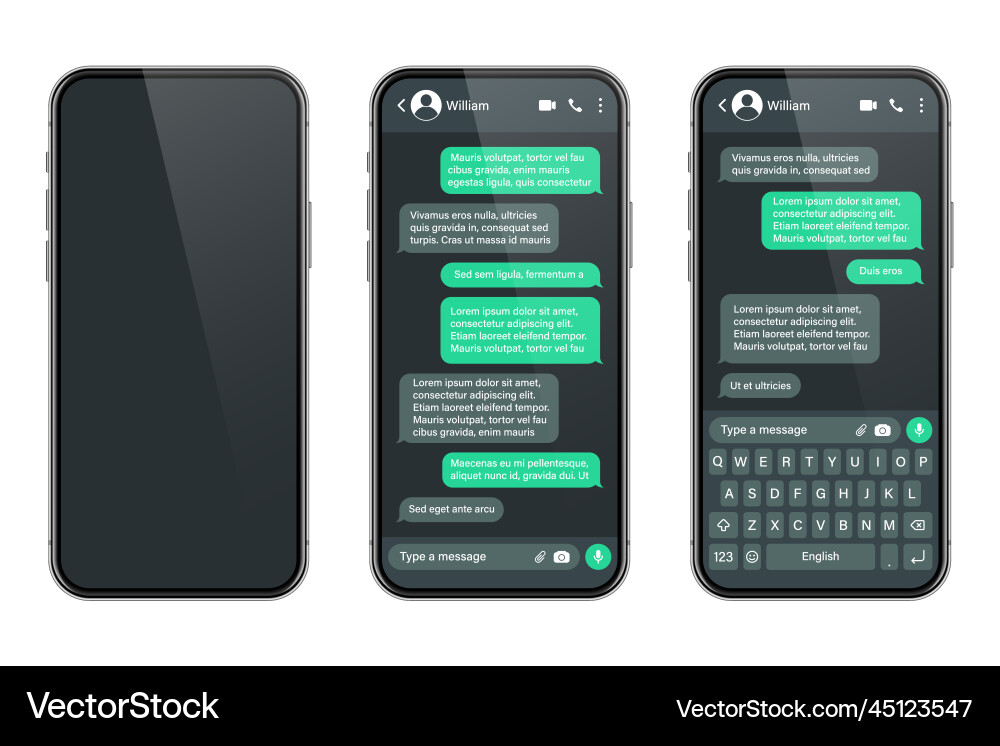 Realistic smartphone with messaging app sms text Realistic smartphone with messaging app sms text vector image