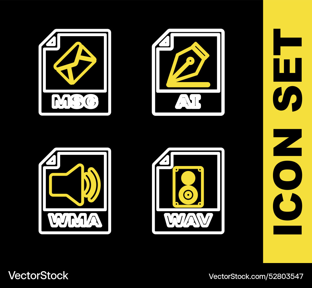Set line ai file document wav wma and msg icon Vector Image