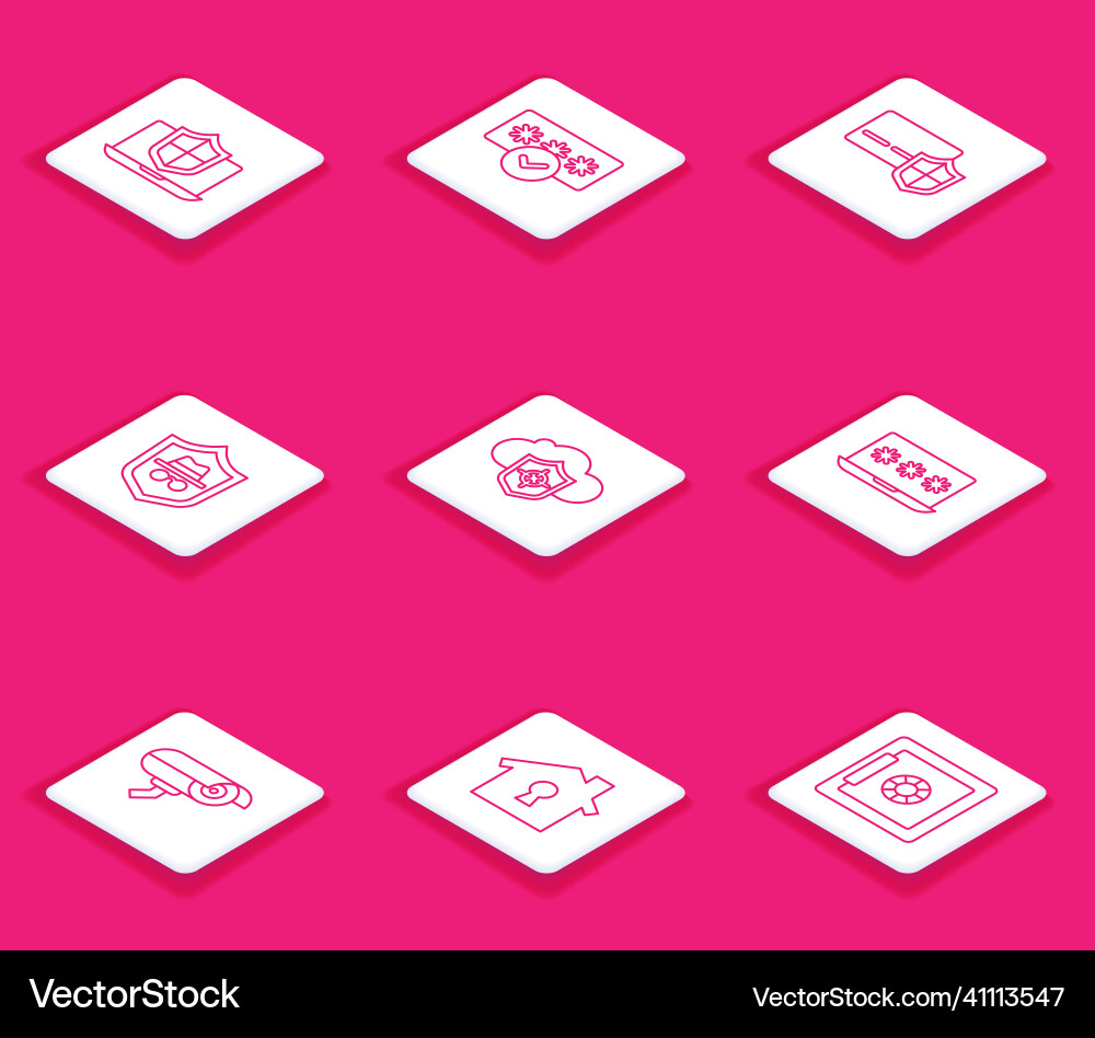 Set line laptop protected with shield password Set line laptop protected with shield password vector image