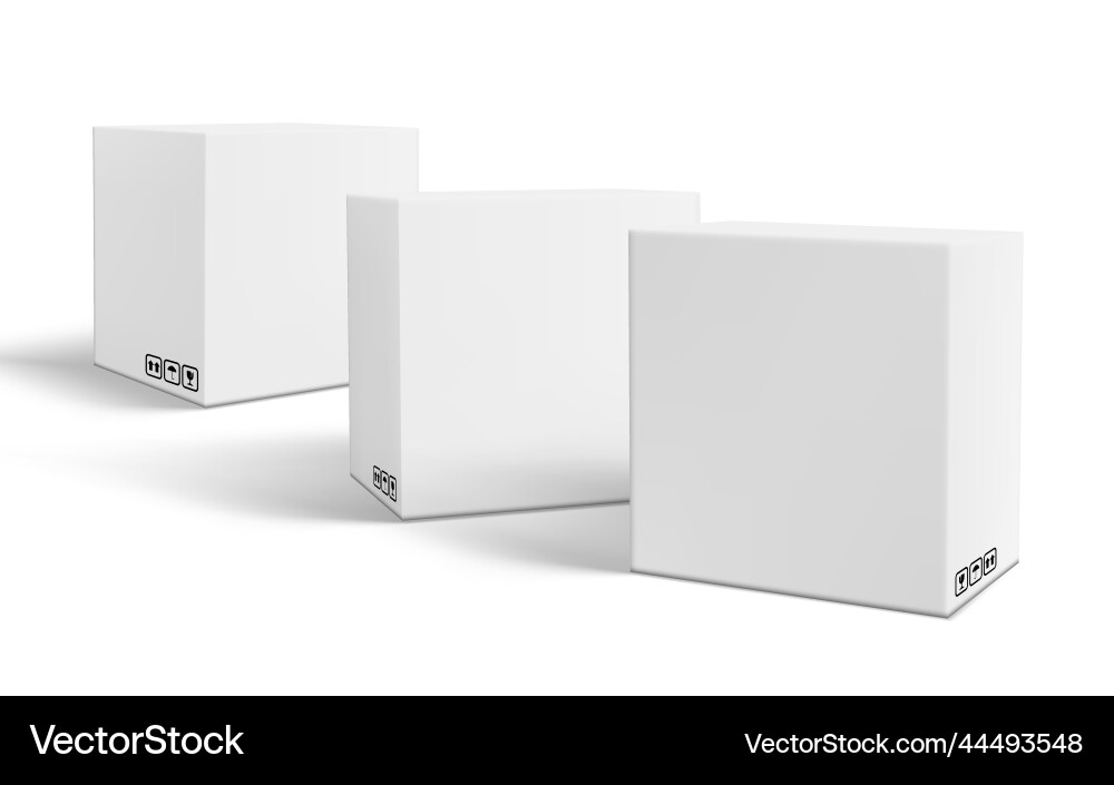 3d three square paper boxes with caution icons 3d three square paper boxes with caution icons vector image