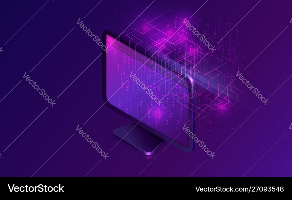 Big Data Stream Computer Monitor vector image