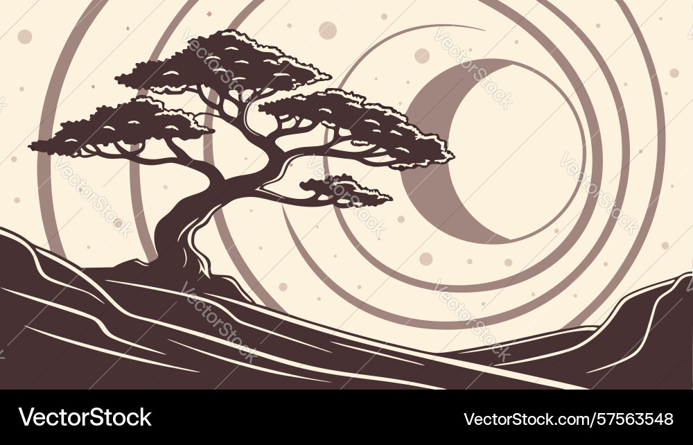 Bonsai circles ancient tree in abstract patterns vector image