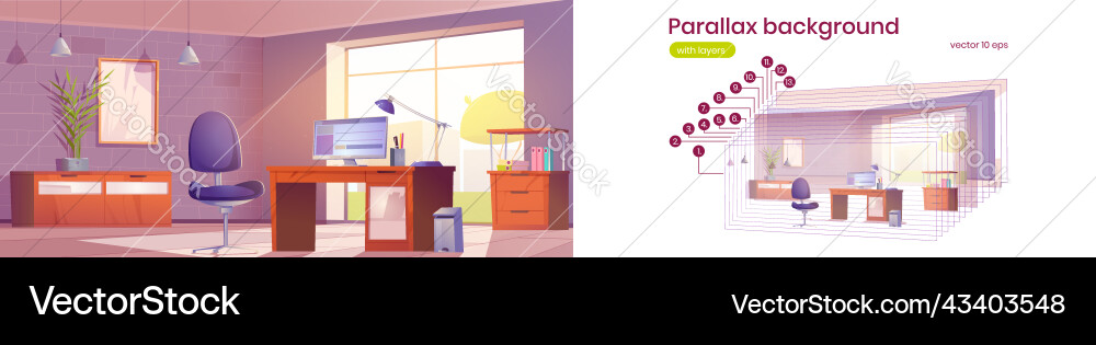 Office Parallax Background - Workspace vector image