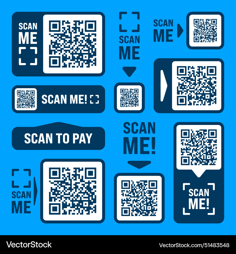 Scan me qr code sticker with text online payment Scan me qr code sticker with text online payment vector image