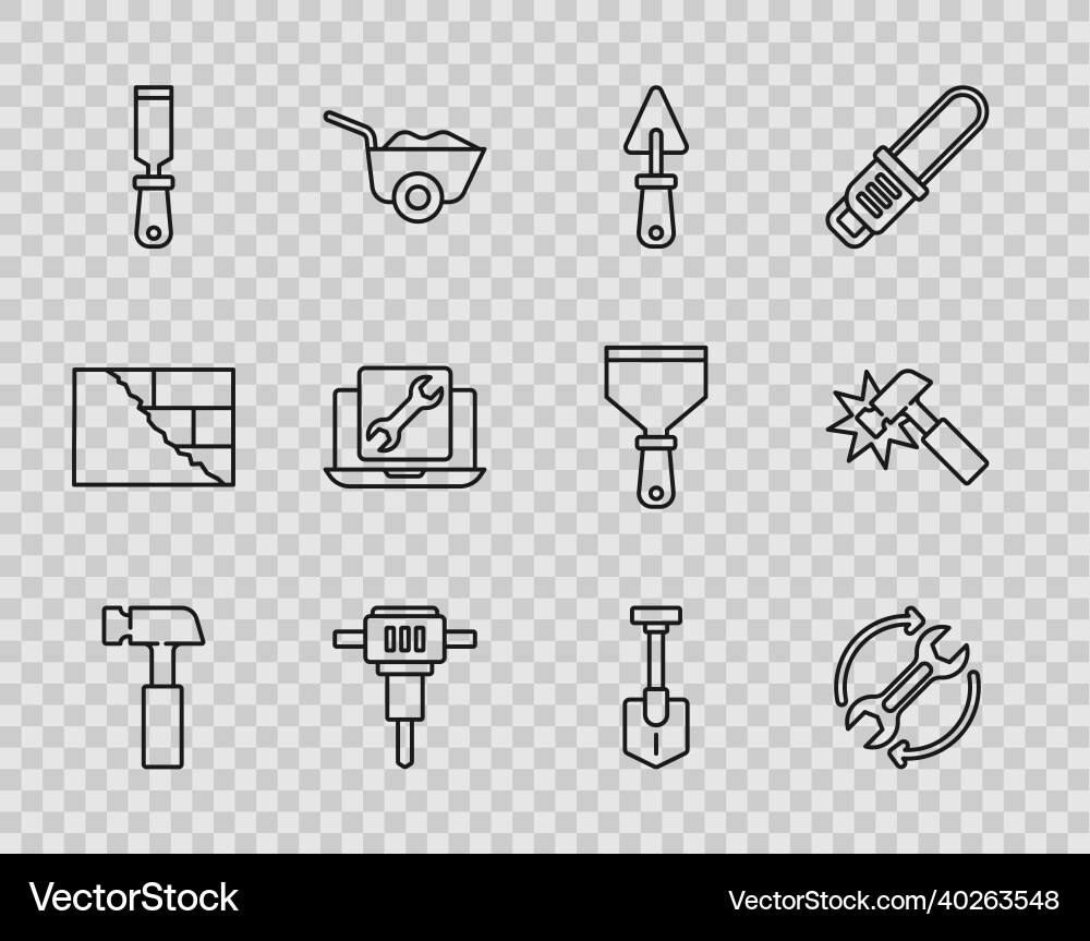 Set line hammer wrench and arrows as workflow Set line hammer wrench and arrows as workflow vector image