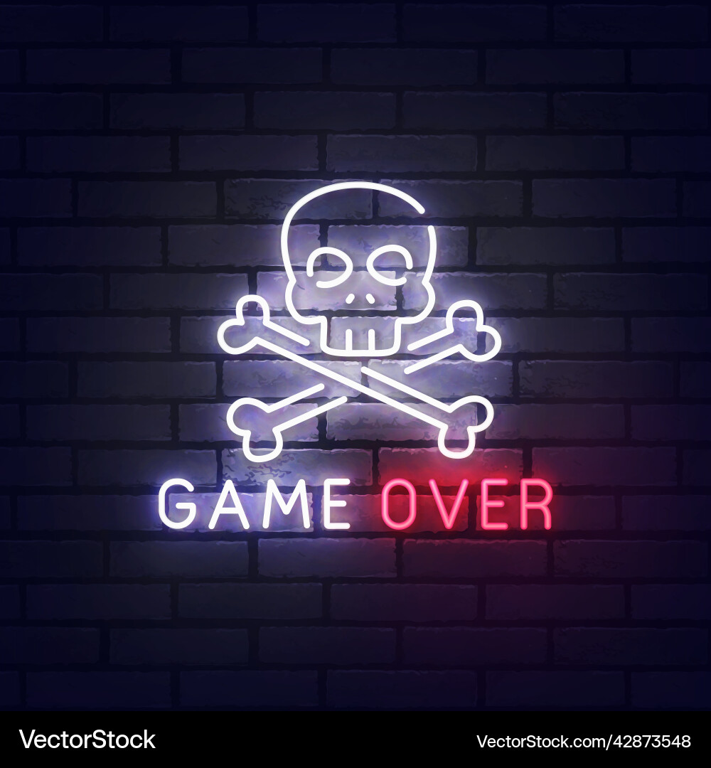 Skull game over neon sign bright signboard light Skull game over neon sign bright signboard light vector image