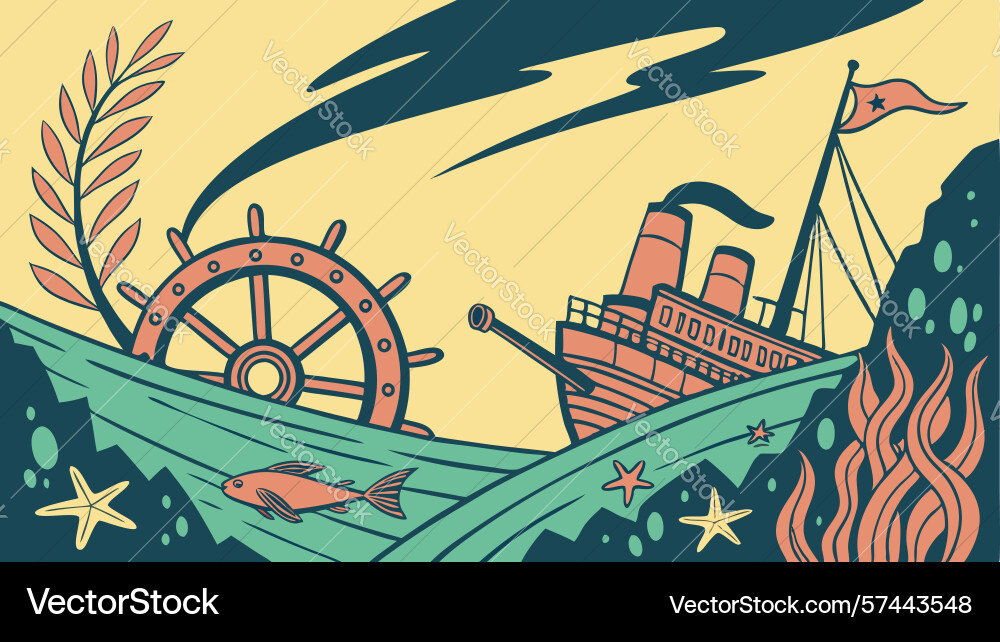 Steampunk ship with gears design generative ai vector image