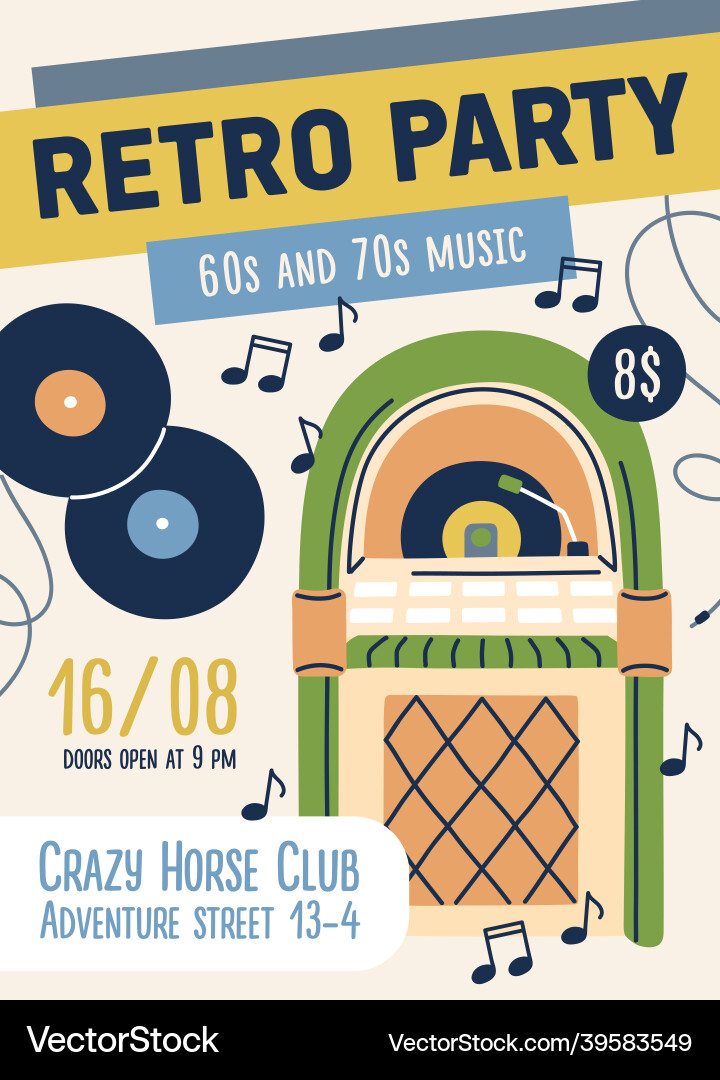 60s and 70s retro music party flyer template ad 60s and 70s retro music party flyer template ad vector image