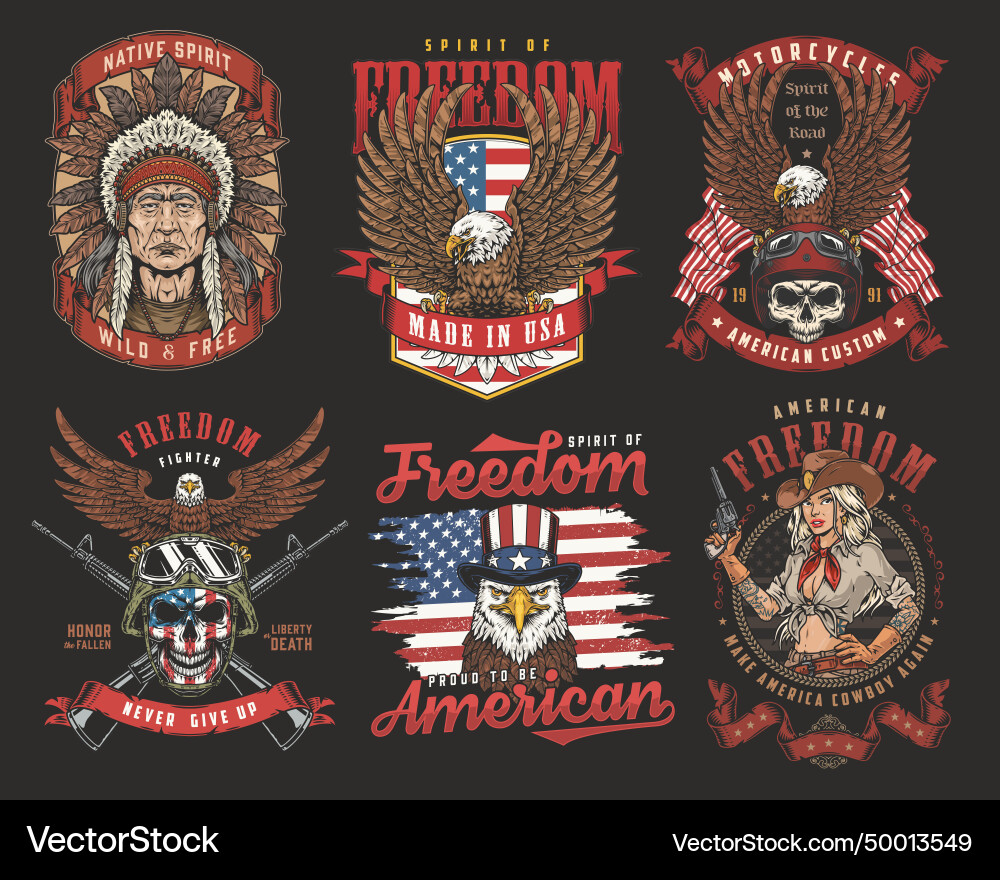 American vintage set stickers colorful American vintage set stickers colorful vector image