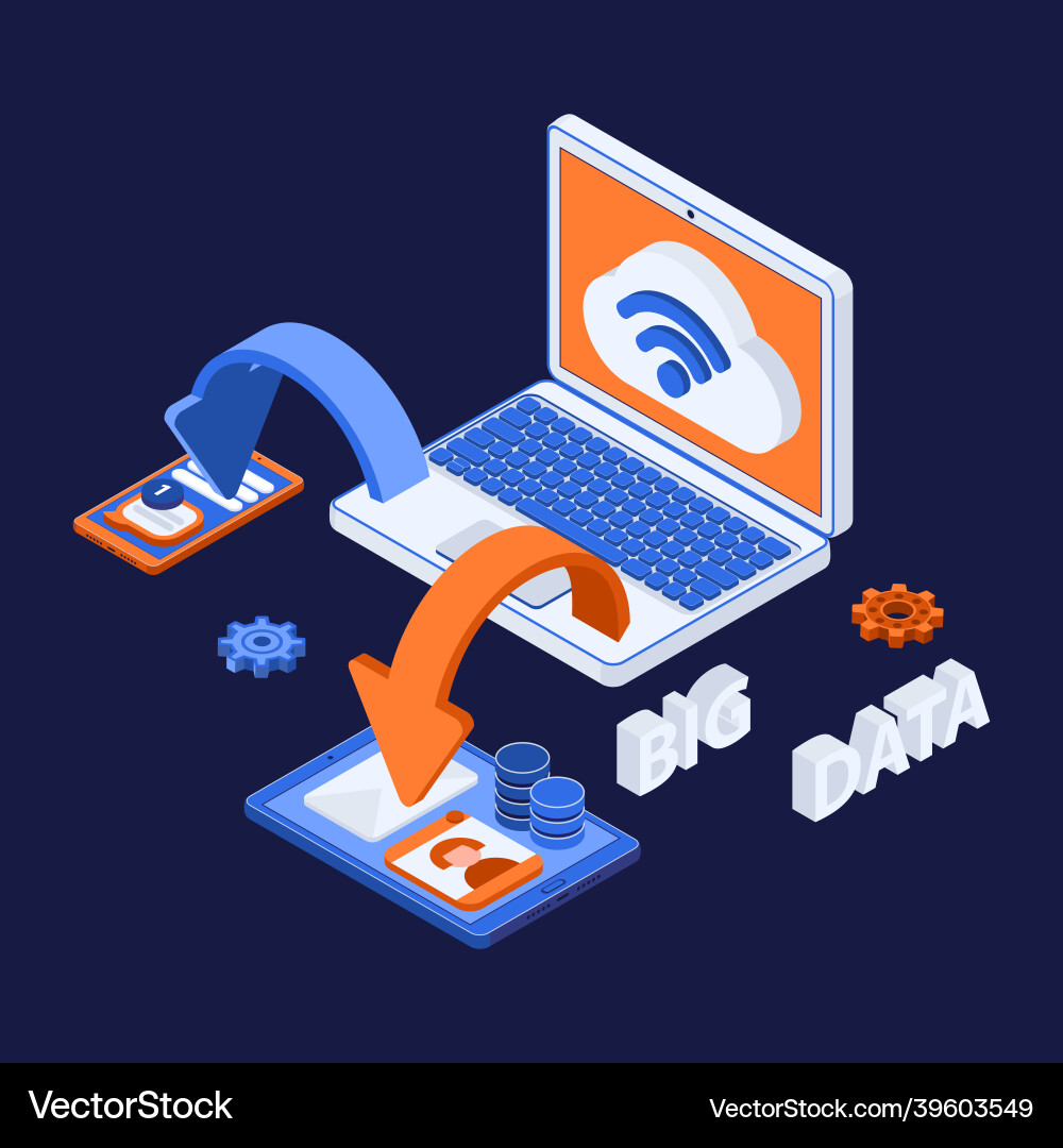 Big data processing isometric Big data processing isometric vector image