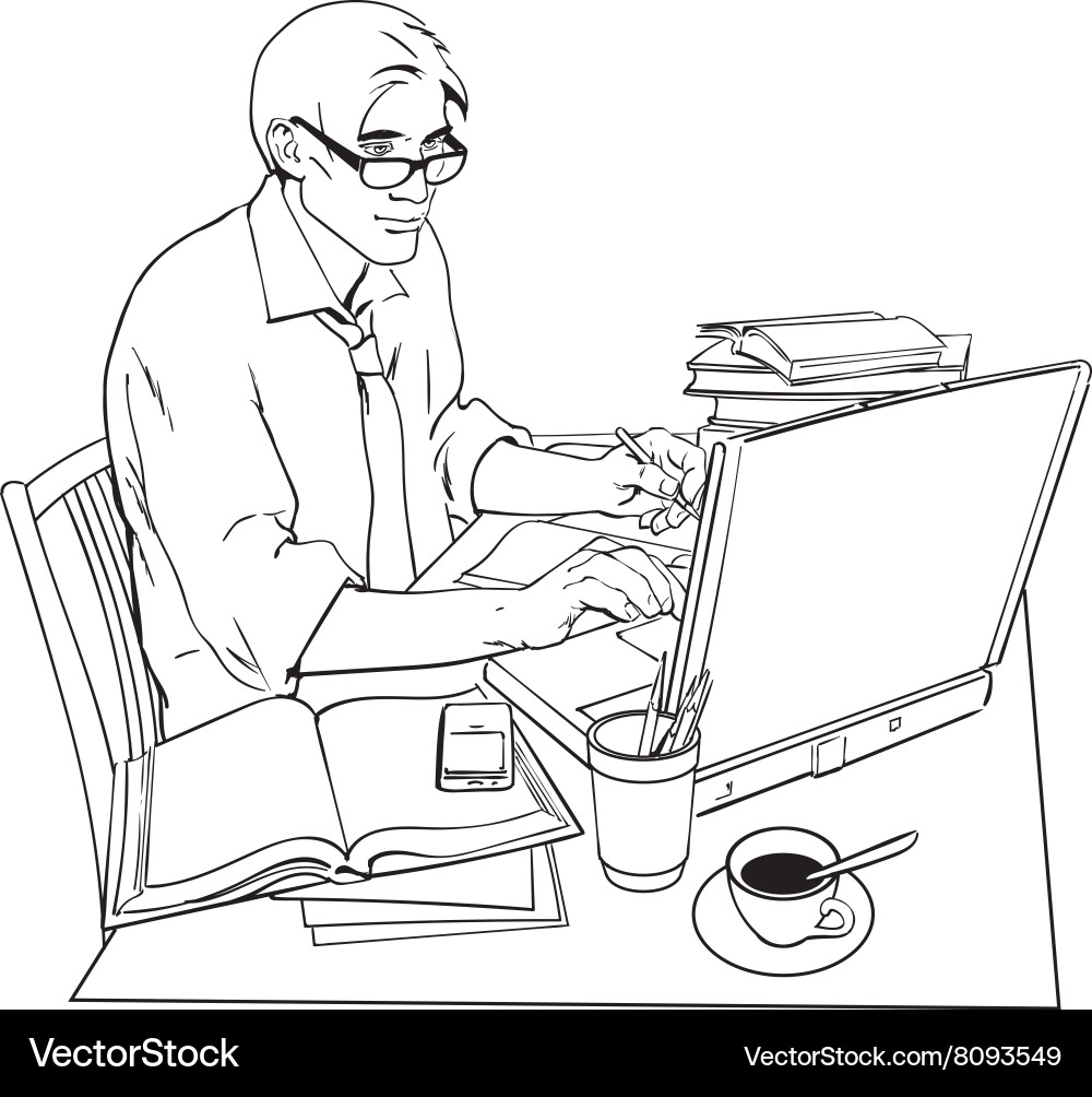 Man at work and a large number of documents vector image