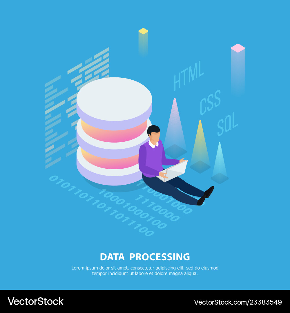 Processing data isometric composition Processing data isometric composition vector image
