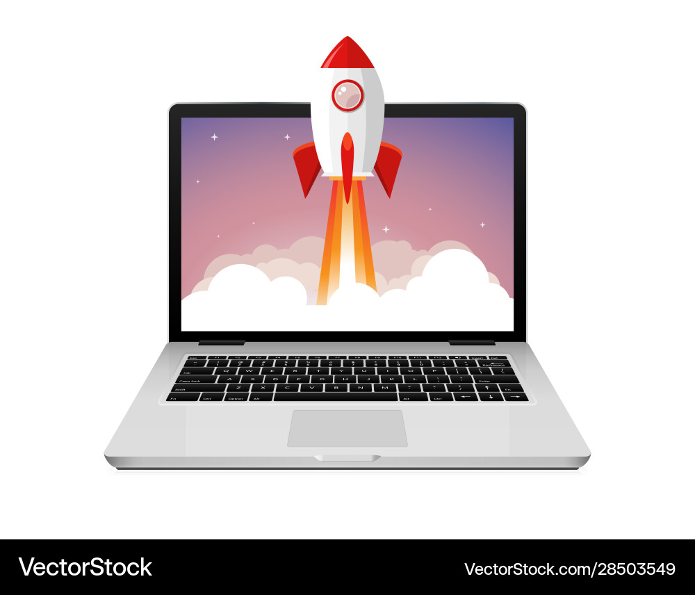 Rocket launch website computer concept Rocket launch website computer concept vector image