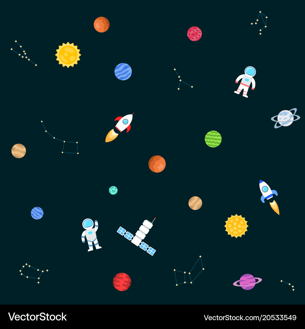 Seamless background of space objects planets Vector Image
