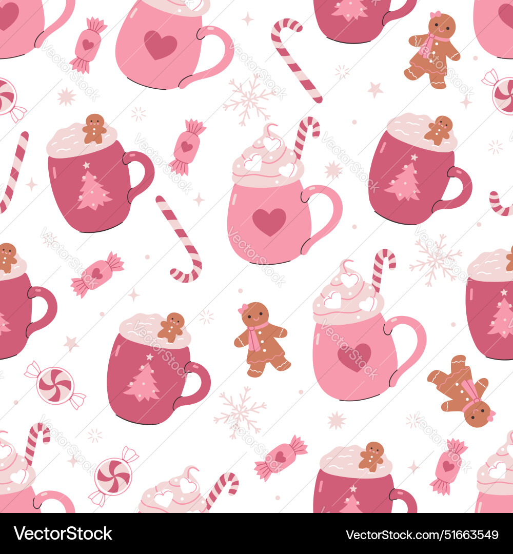 Seamless pattern with pink christmas sweets Seamless pattern with pink christmas sweets vector image