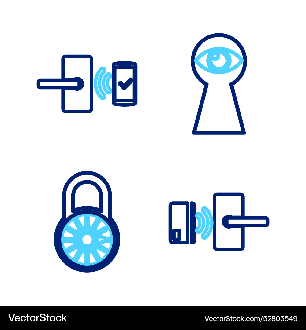 Set Line Digital Türschloss mit Wireless Safe Vektorbild