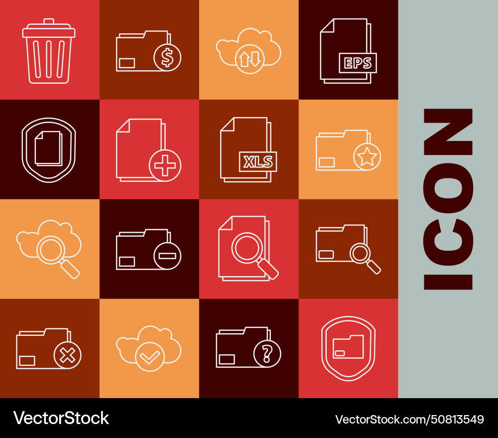 Set line document folder protection search Set line document folder protection search vector image