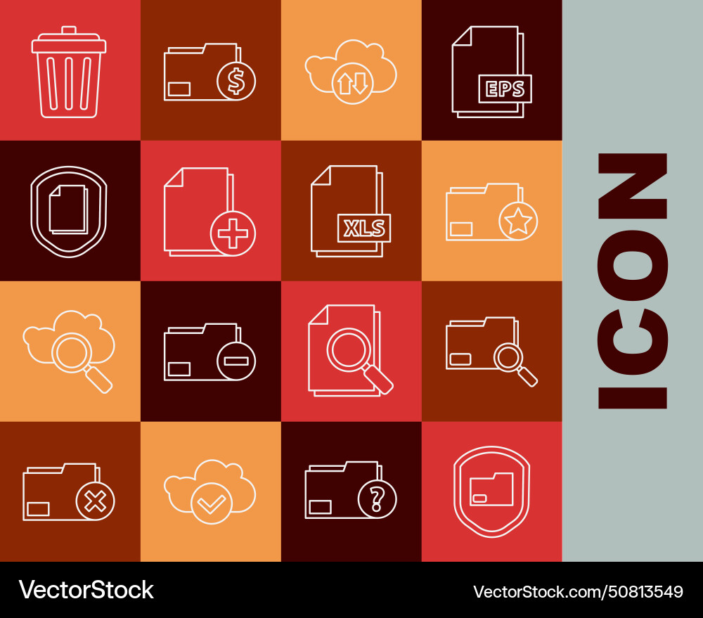 Set line document folder protection search vector image