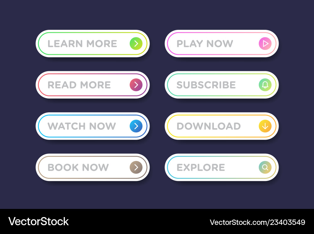 Set of colorful clean style buttons rounded Set of colorful clean style buttons rounded vector image