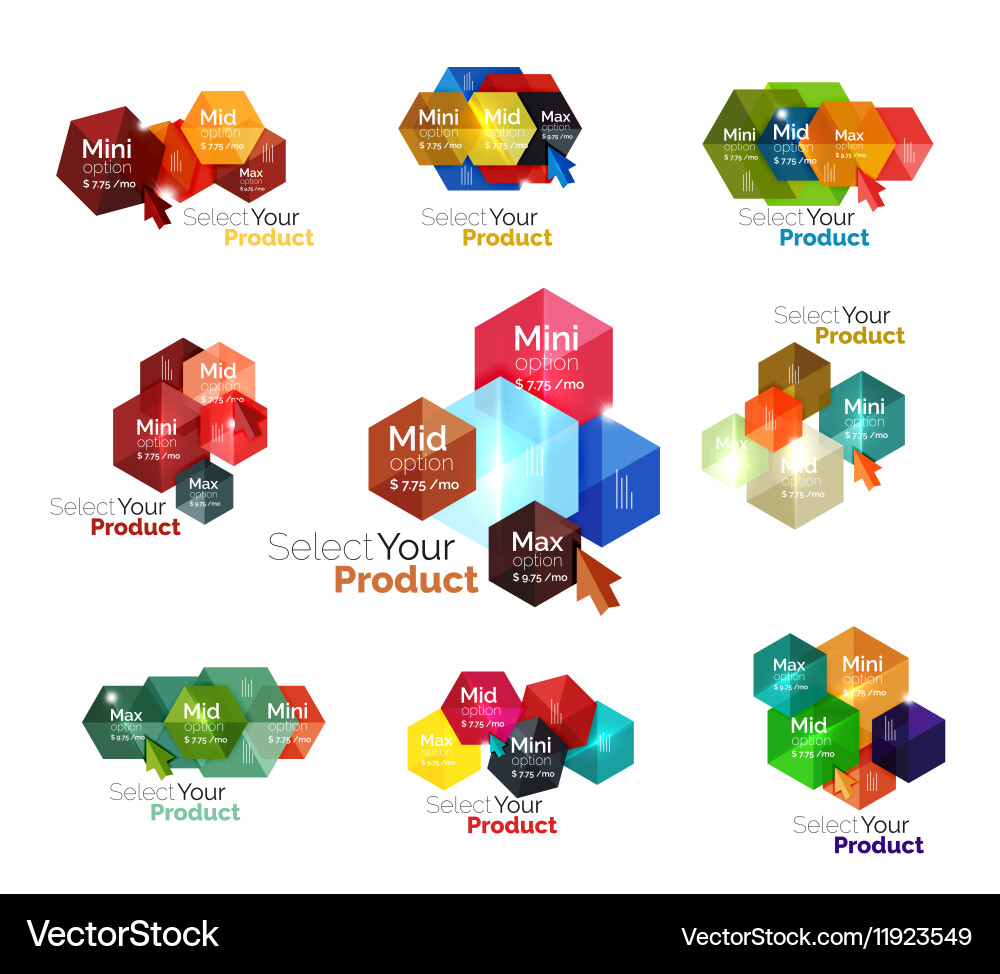 Set of hexagon navigation option diagrams Vector Image