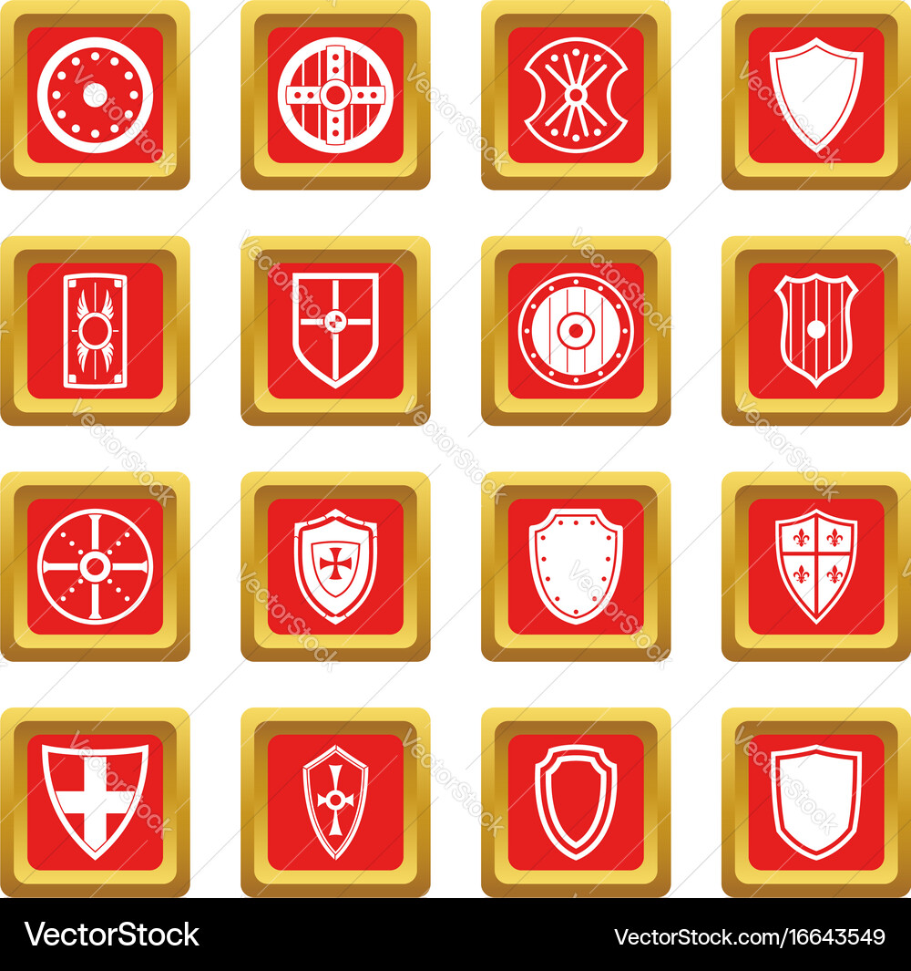 Shield frames icons set red vector image